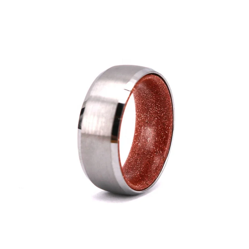 Custom Semi Stone Band,Custom Stone and Metal Welcome Fashion Man Woman White Tungsten and Red Sand Stone Band Wedding Ring