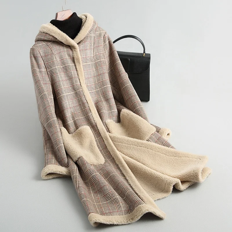 Элегантный овец Дубленки Меховая куртка Зимние теплые длинные пальто для будущих мам двойной уход за кожей лица может носить жен