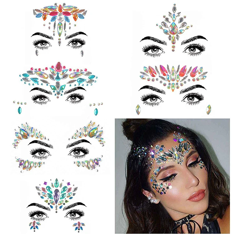 Fashion custom design rhinestone jewels temporary tattoo face gem makeup sticker for party