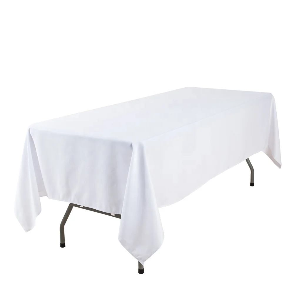 Customized 100% Polyester Rectangle Plain Solid Color Dinner Room Table Cover White Tablecloths For Weddings