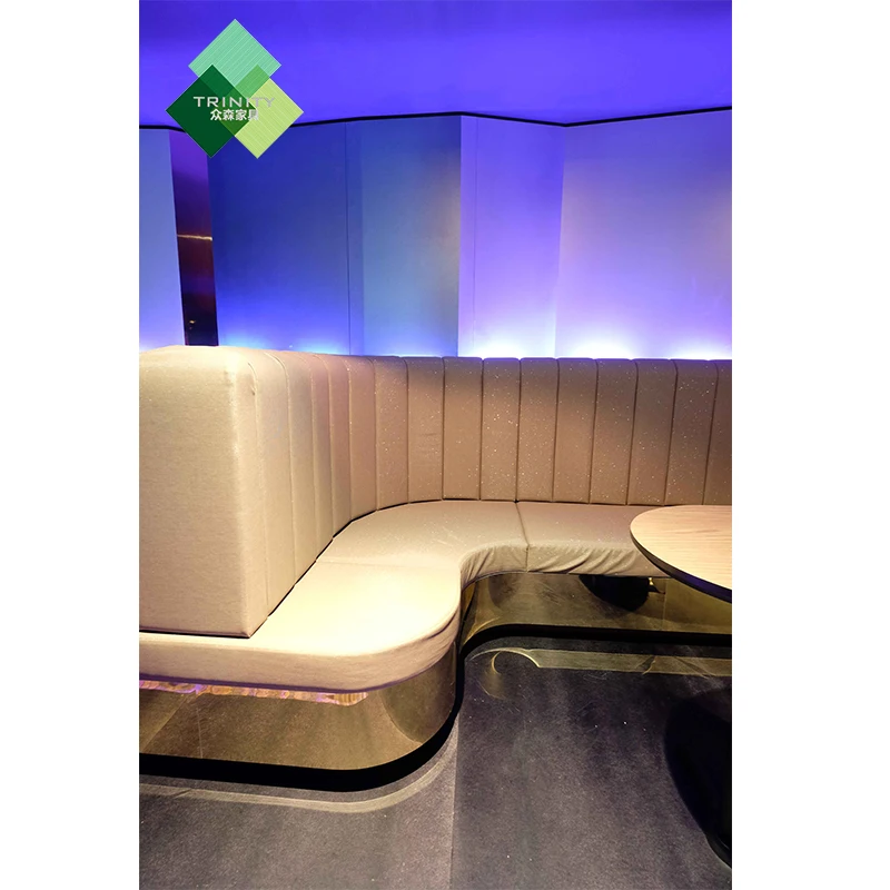 hign end modern fixed white fabric stainless steel booth furniture sofa sets for night club restaurant