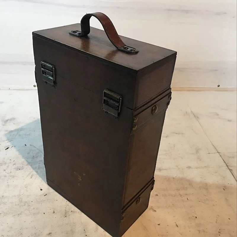 European antique 2 bottle wooden wine box storage gift box
