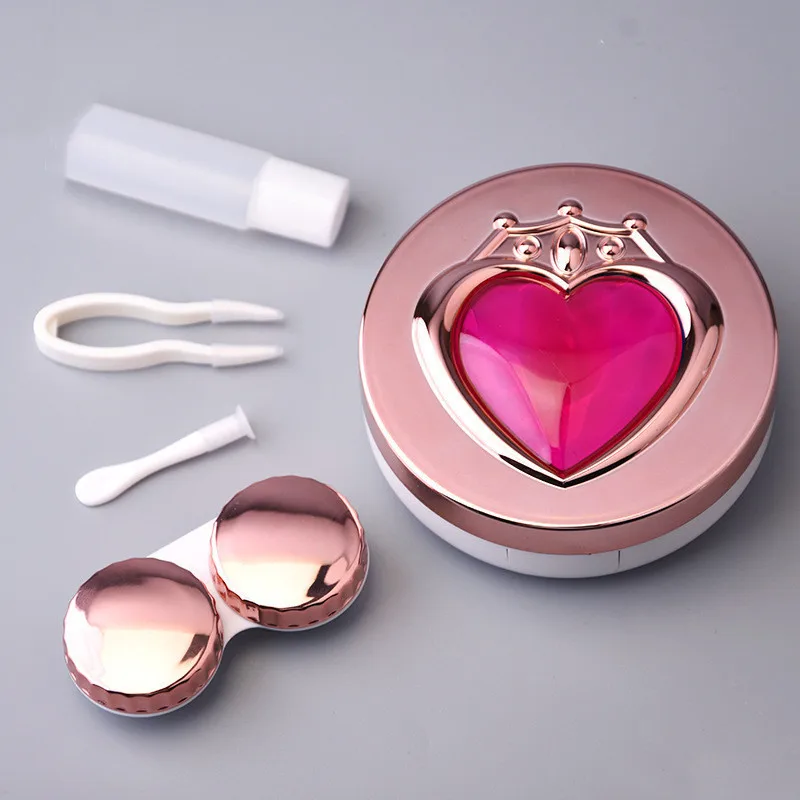 Silver Round Luxury Contact Lens Case Diamond Mate Box Wholesales Fashion  Lens Case