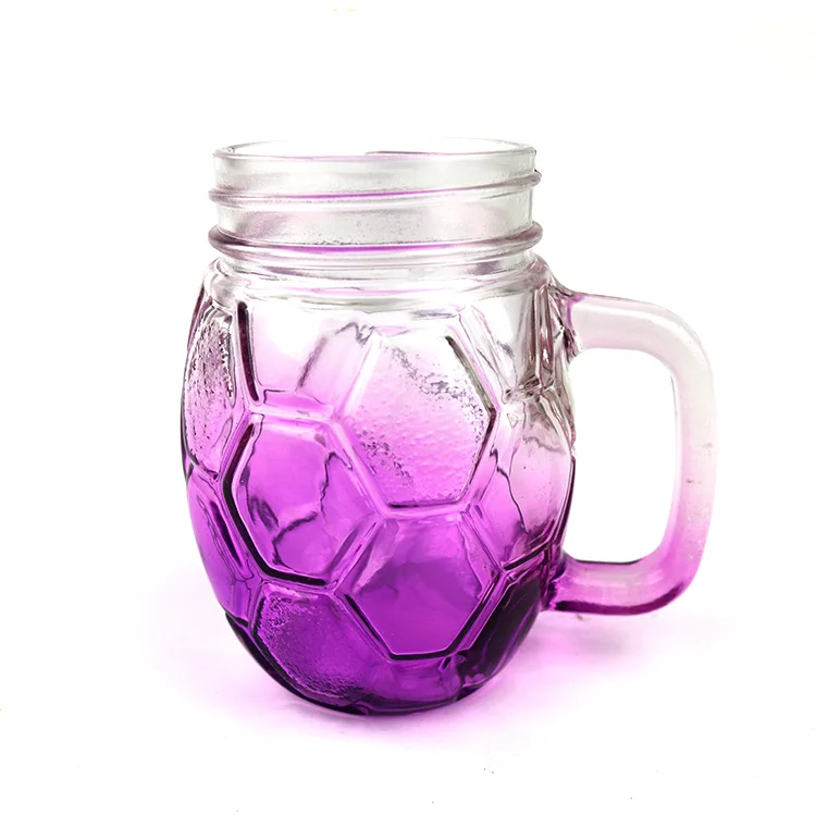 
500ml Football Shape Customization Colour Juice Glass Bottle With Screw Lid With Straw 