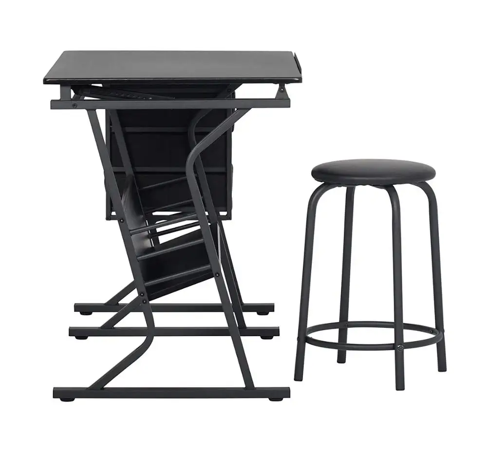 
Drafting Table Art & Craft Drawing Desk Art Hobby Folding Adjustable w/Stool and Drawers Craft Station (White with 3 Drawers) 