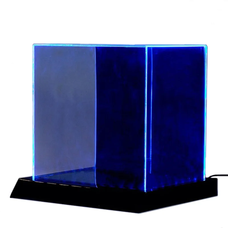 Customized cube clear acrylic led display box  with blue light