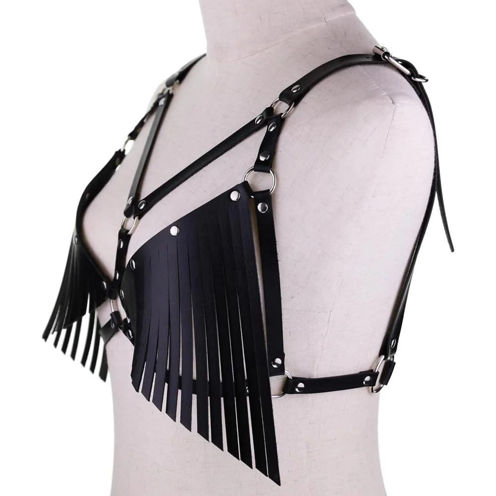 Sexy Womens Bikini Leather Harness Body Bra Punk Bondage Tassel Waist Belts