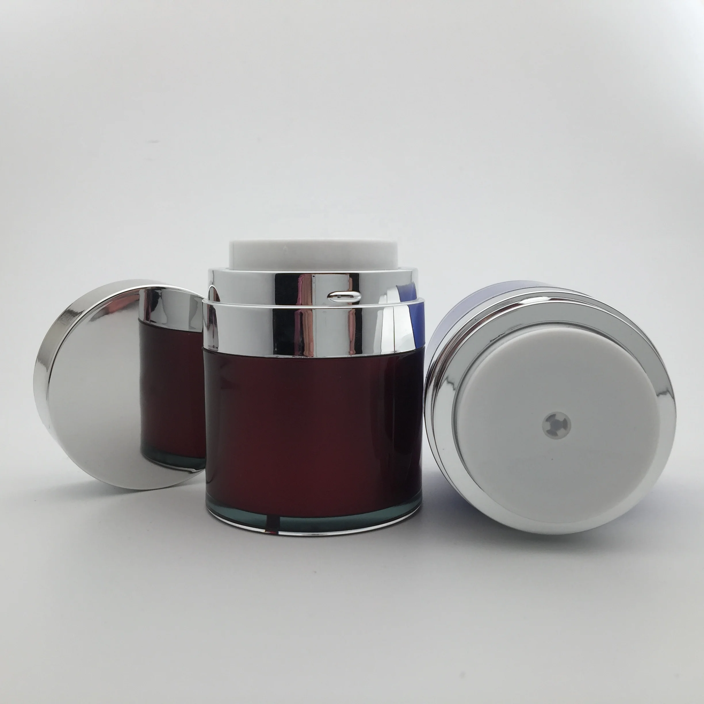 15g 30g 50g Free sample dark red and silver luxury airless pump cream jar