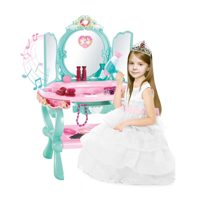 Girls plastic induction makeup desk set toy with light and music kids dressing table