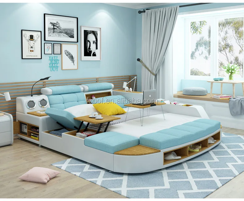New design home furniture bedroom tatami bed set design with multimedia speaker USB charger massage lounge