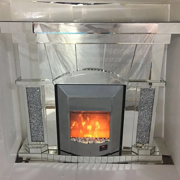 Hot Selling  Factory Electric LED Crystal Mirrored Modern Electric Fireplace With Heater