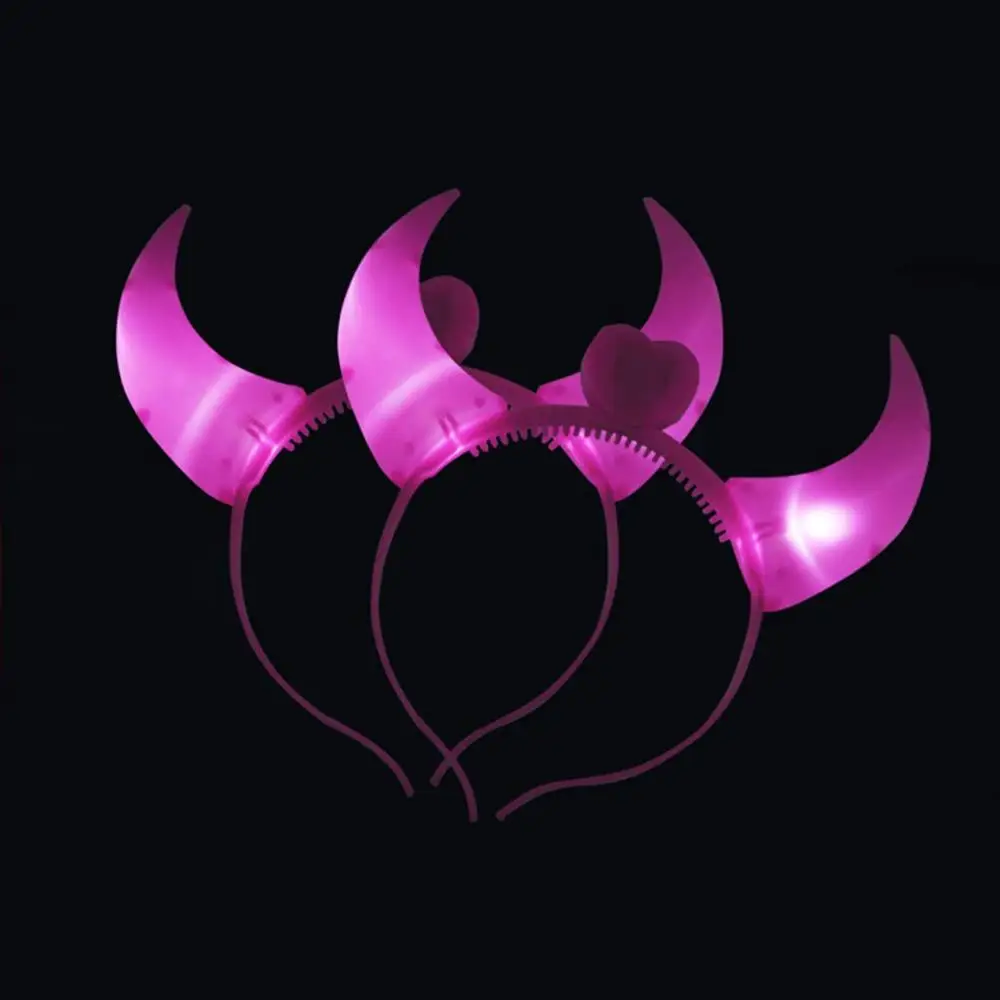 LED Light up Horns Hair Band Halloween OX Horn LED Party Flashing Headband For Kids Park Store Sale