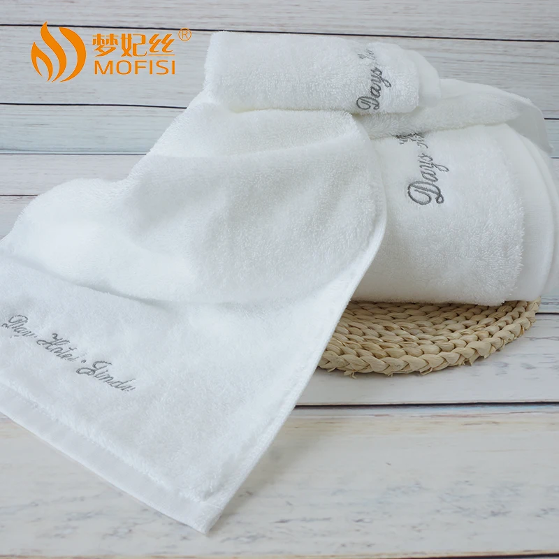 Plain hand hotel towel white custom embroidered logo