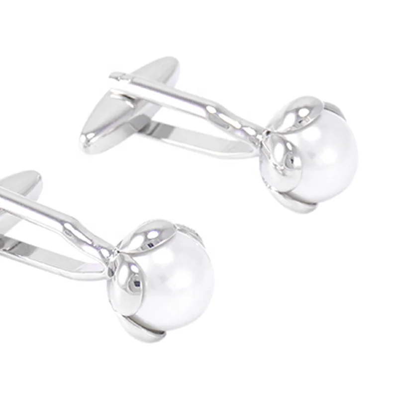 
Luxury Mens Shirt Cufflinks High Quality White Pearl Ball Cuff links Brand Wedding Grooms Fine Gift Jewelry 