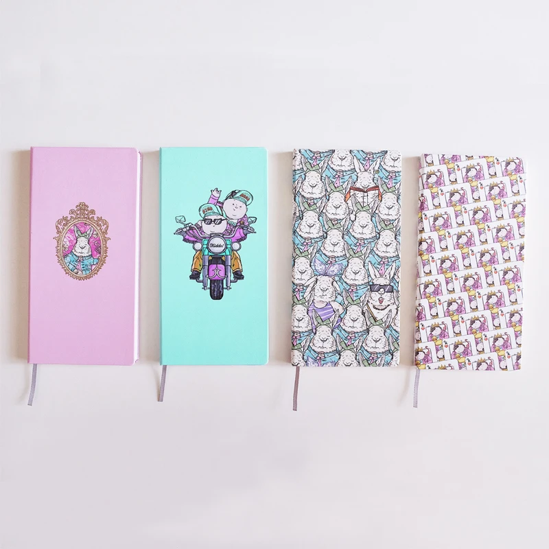 LABON Cute Stationery Portable Pocket A7 PU Leather Hardcover Customized Rabbit Notebook  With Ribbon