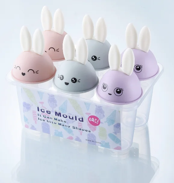 
Custom Shape summer hot sale 6 sets cute animal rabbit pp plastic Popsicle ice cream mold 