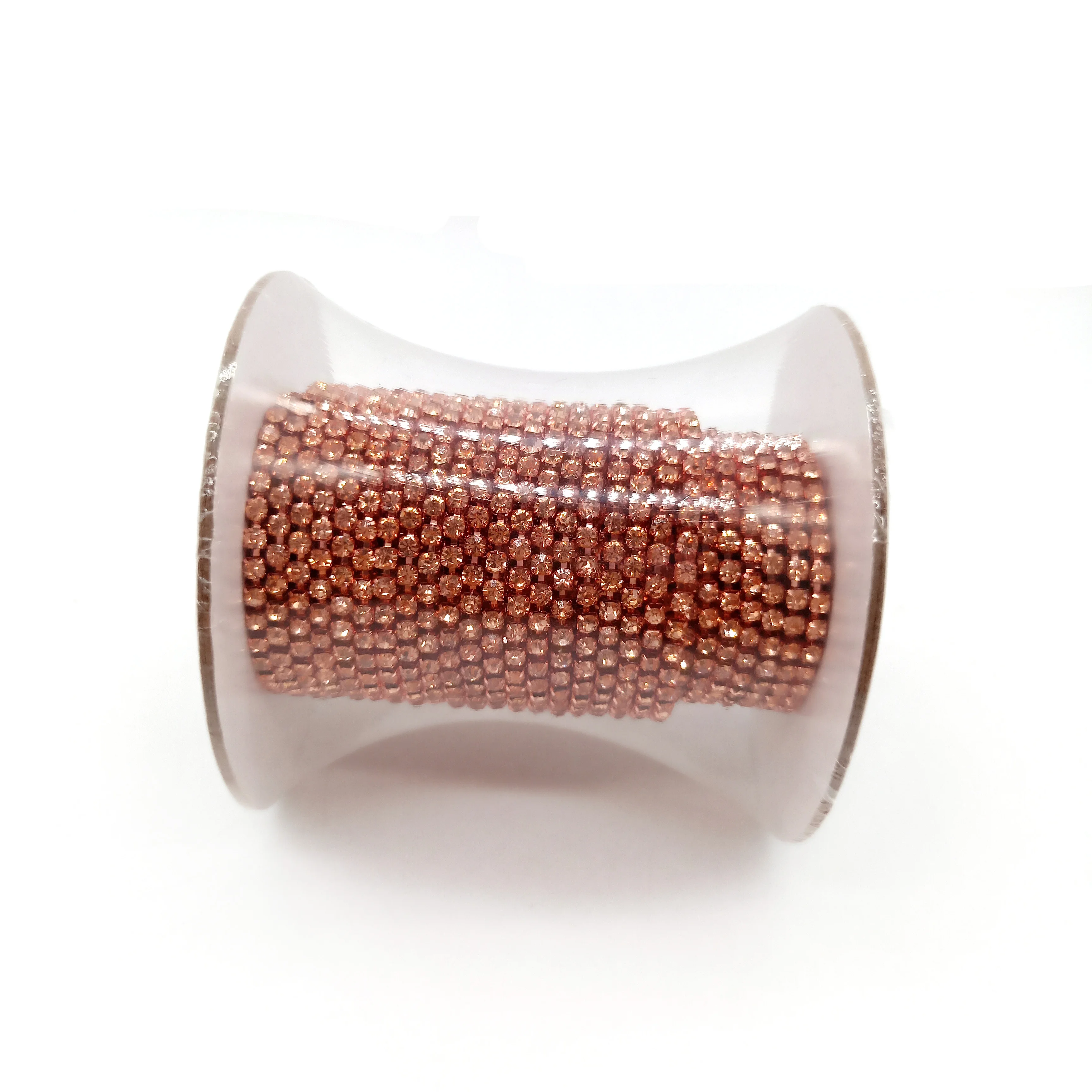 Wholesale Rose Gold Metal Cup Crystal Rhinestone Trimming SS12 Rhinestone Cup Chain for Garment