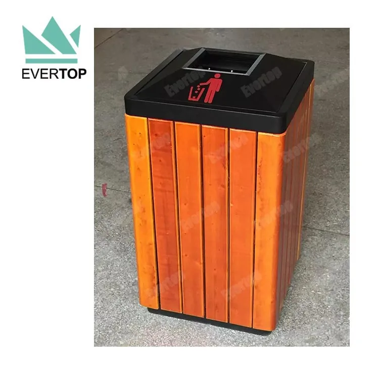DA-78M Orange Metal and Wood Dust Bin Outdoor Street & Garden Outdoor Trash Bin Dual Commercial Garbage Trash Bin