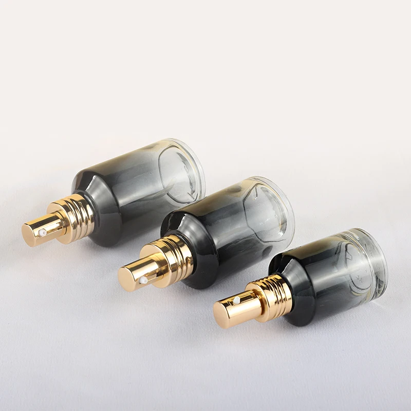 Full Set 50 Ml Black Gradient Lotion Serum Cream Bottle Pump Cosmetic Packing Glass 120Ml