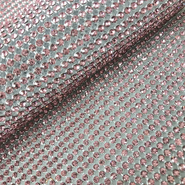 Adding Glue Aluminum Base Pink Crystal Mesh Rhinestone Mesh Fabric