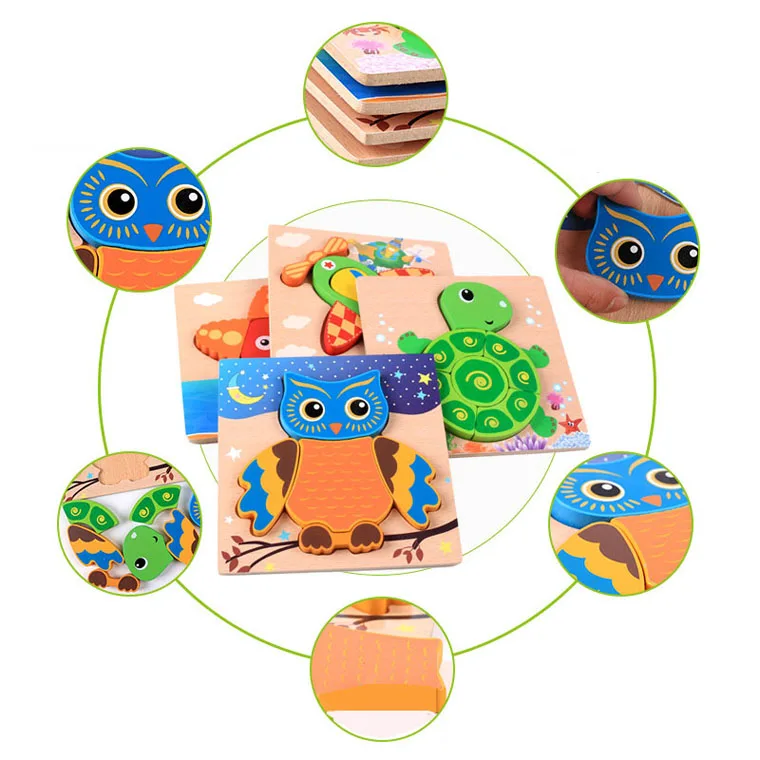 
Wooden Toys Educational for Kids Animal Cartoon 3D Jigsaw Wooden Puzzle 