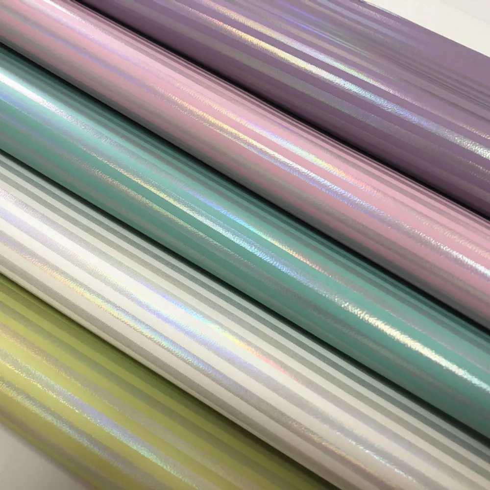 
2019 new arrival multi color stripe faux leather fabric for making crafts 