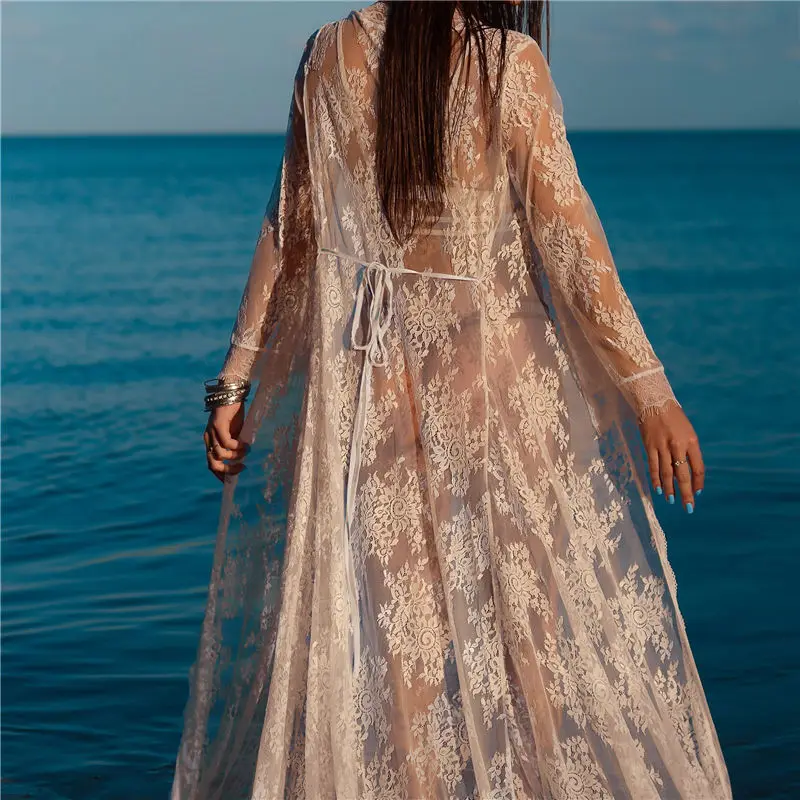 Sexy Transparent Shirt Women Plus Size Beach Kimono Cardigan Vetement Femme 2019 Lace Embroidery White See Through blouses