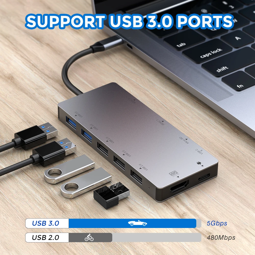 11 в 1 многопортовый Тип C hub адаптер питания к HD MI, USB 3,0, SDXC/TF кардридер