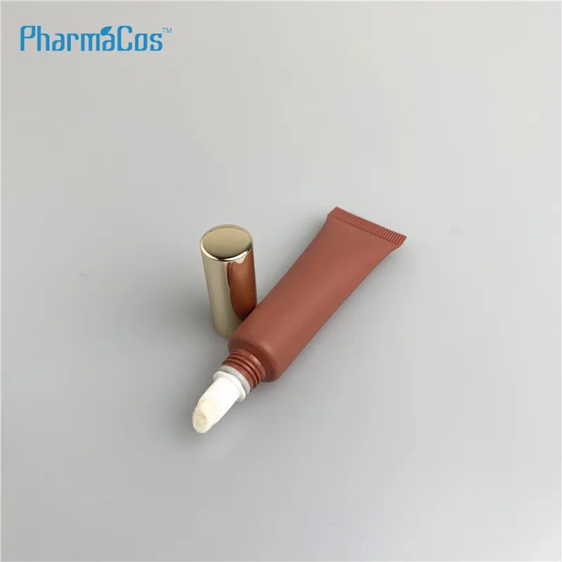 10ml soft plastic sponge brush lipstick tube packaging for lip gloss with screw golden cap