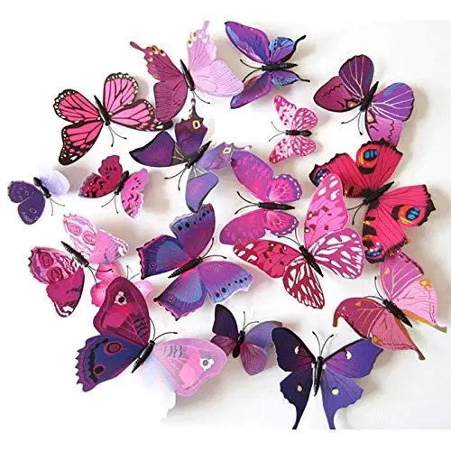 
Butterfly Wall Decal Removable Refrigerator Magnets Mural Stickers 3D Wall Stickers for Kids Nursery Decoration Wall Art Purple 