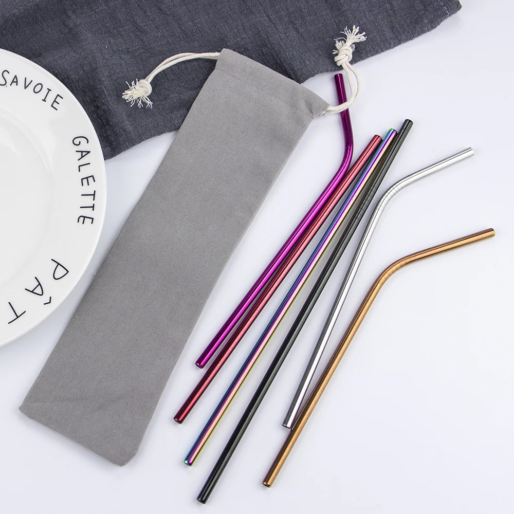 Hot!!! Stainless steel rainbowed colored metal straws for drinking