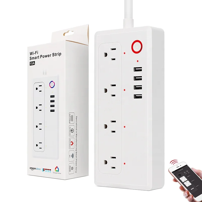  Защита от перегрузки 15 а 220 В умная розетка с Wi-Fi для США умный удлинитель дистанционным управлением и