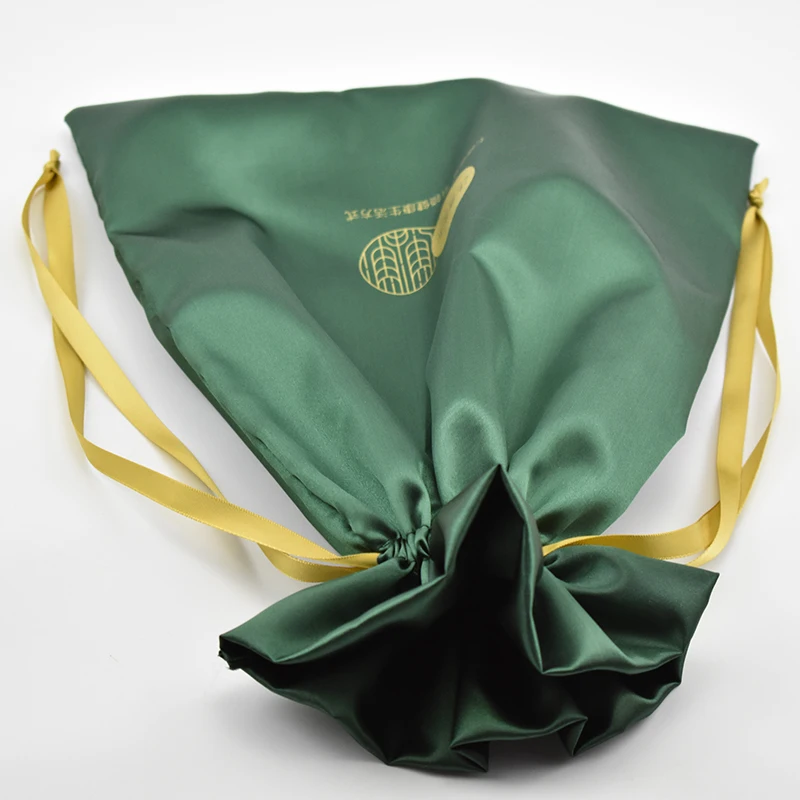 Фабричная продажа, большая зеленая атласная тканевая сумка на шнурке для сумок, пылесборник