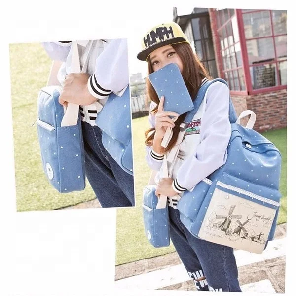 Wholesale Stock Design Cheap Canvas Fashion School Backpack Bags Set for Travel School Backpack Bag