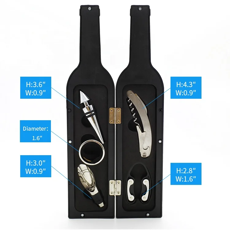 5 pieces accessory kit stainless steel wine tool set with gift box