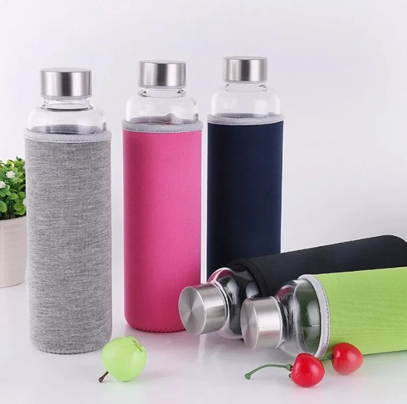 
KC-08602 Heat Resistant Glass water Bottle with Nylon Cloth Cover <span style=