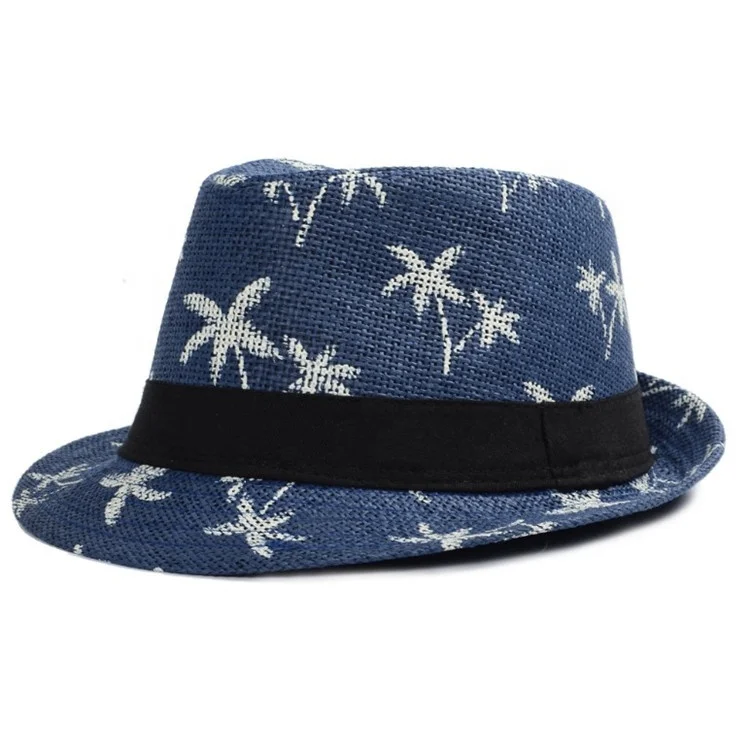 paper straw Coconut tree printed fedora hat sun hat beach hat