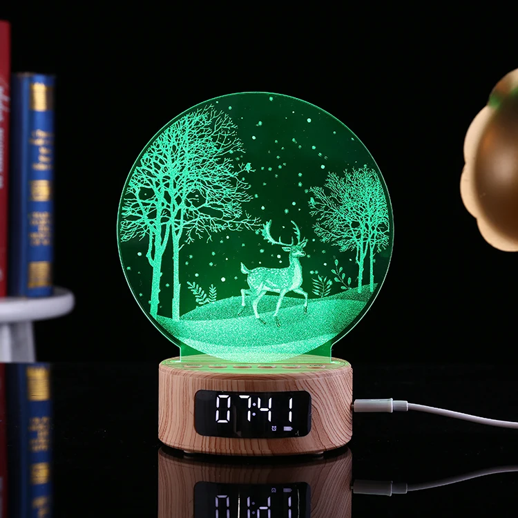 Multi Function 3D LED Desk Lamp Kids Alarm Clock Wake Up Night Light
