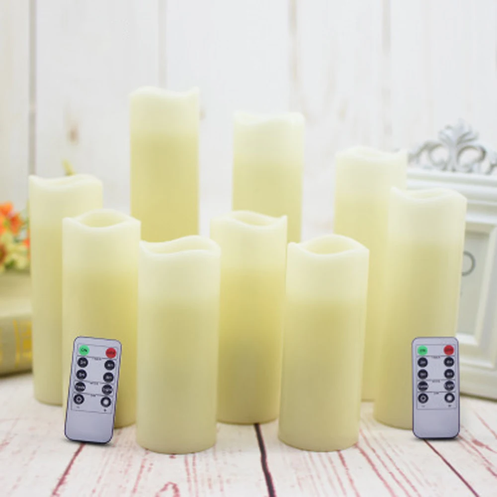 5.3cm Diameter 9 pcs/set 2*AA Batteries Warm White Electric Real wax Wave Top LED candle