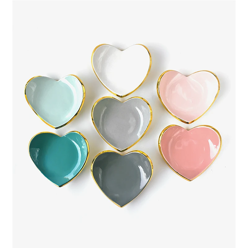 Colorful Heart Shape Ring Holder Tray Jewelry Storage Ceramic Dish