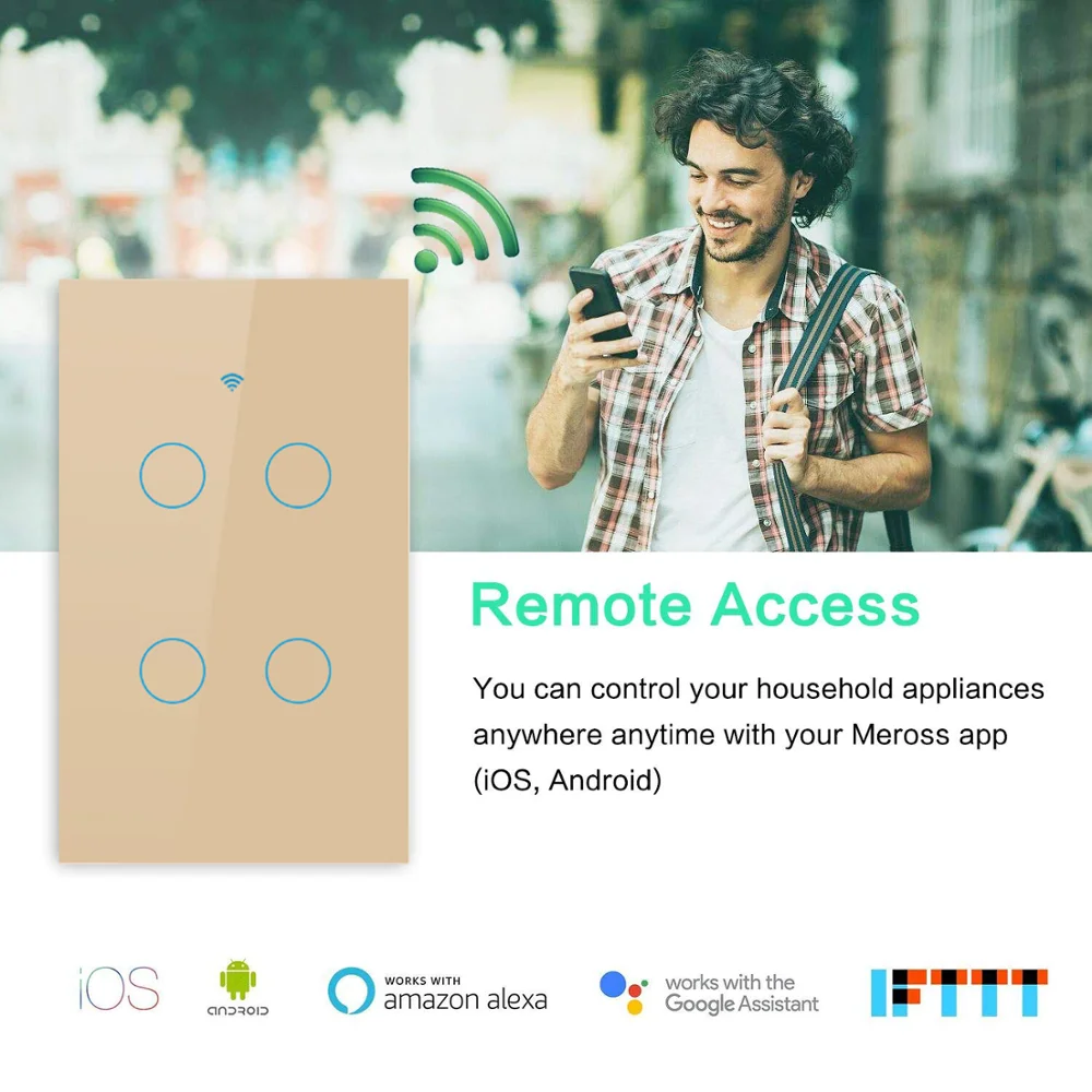 Wifi US 4 gang wall switch Remote Luxury Electrical Voice Control Wall Touch Smart Home Switch Light