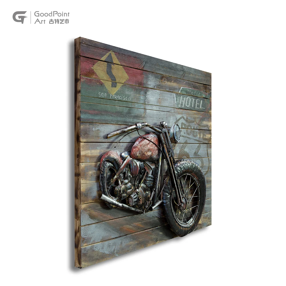
Rustic handmade wall painting motorcycle picture metale antique ar wall hanging iron 