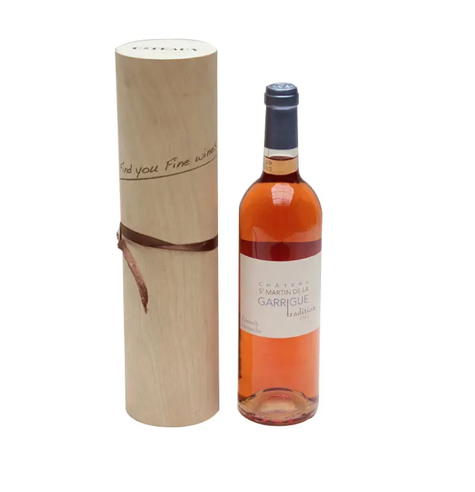Custom antique color paulownia single wood wine bottle box cylinder wooden wine gift box