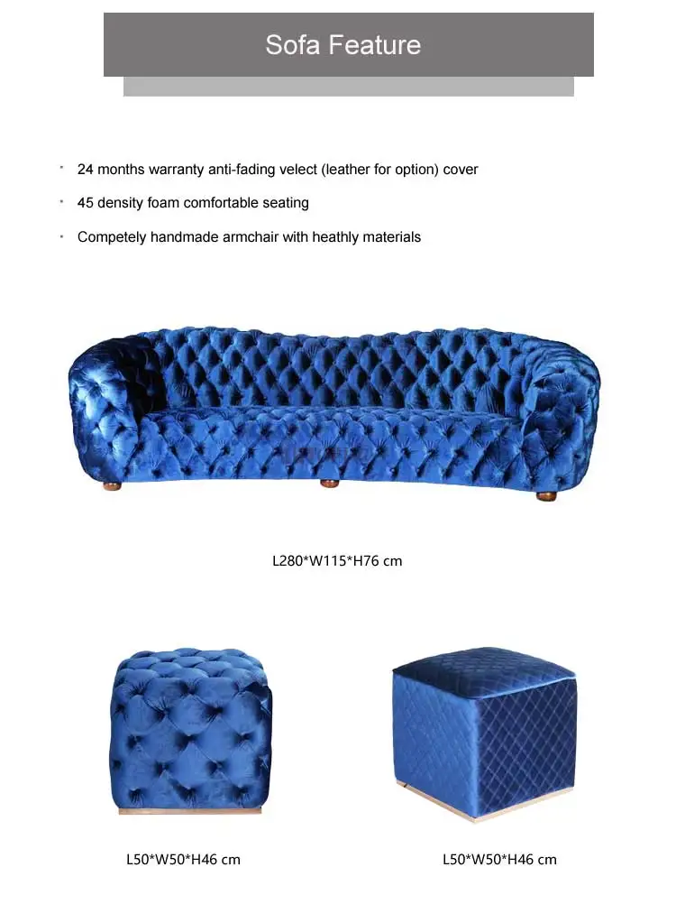 Retro Luxury 4 Seats Sofa Velvet Fabric Button Tufted Sofa For Living Room