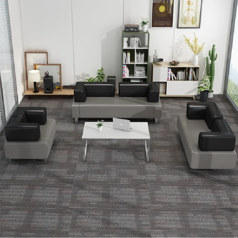 Commercial Furniture Stainless Steel Frame Cheap Leather Office Reception Room Sofa Set