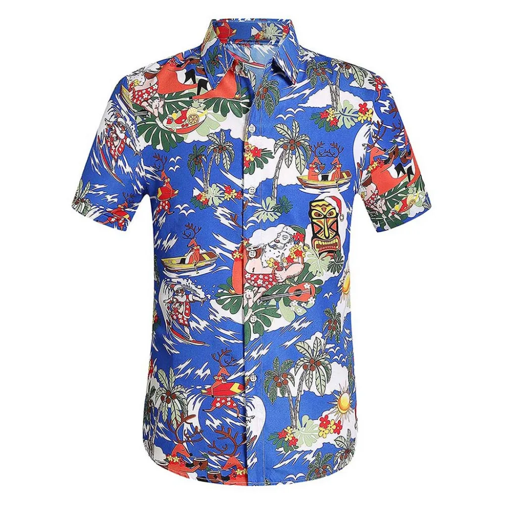 Мужские Гавайские рубашки с коротким рукавом, 100% полиэстер