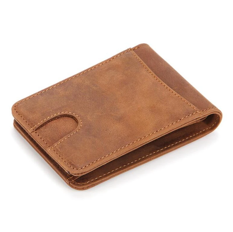 Dreamtop DTE498 hot sale brown crazy horse leather thin wallet clip 2019 OEM minimalist money wallet cheap wallet man