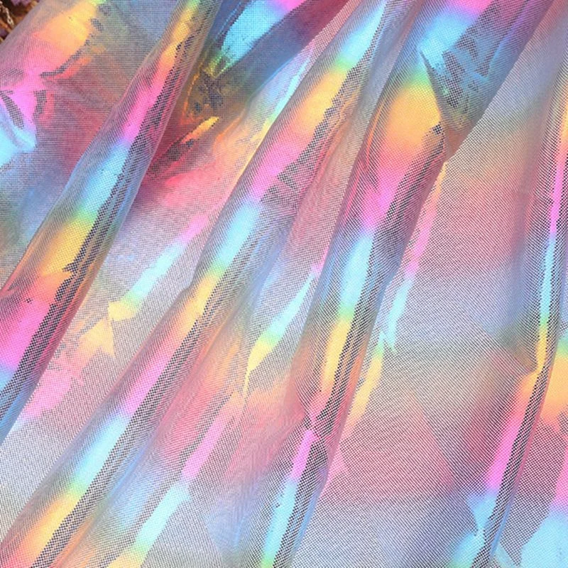 
100% polyester rainbow holographic foil fabric hologram hot stamping foil fabric lycra print foil knit fabric 