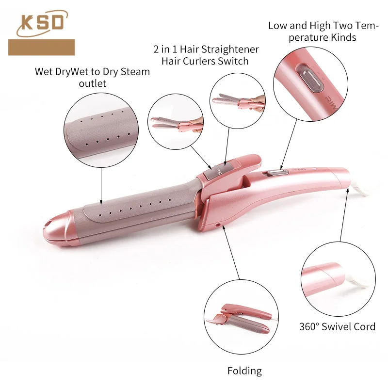 Folding Style Low and Hight Two Temperature Kinds Wet to Dry 2 in 1 Hair curler and Hair Straightener