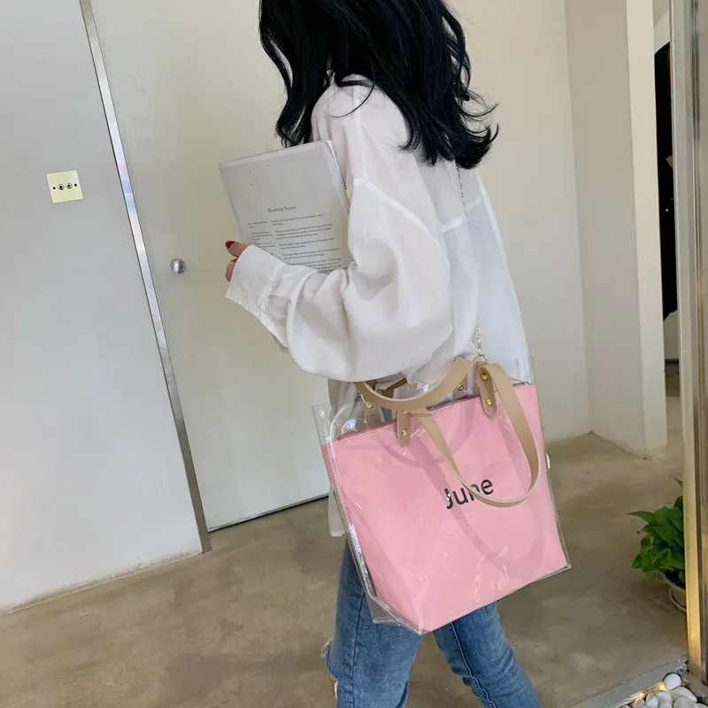 
2019 Tote Bag Style and Women Clear Beach Shopping Bag Transparent PVC Jelly Bag 